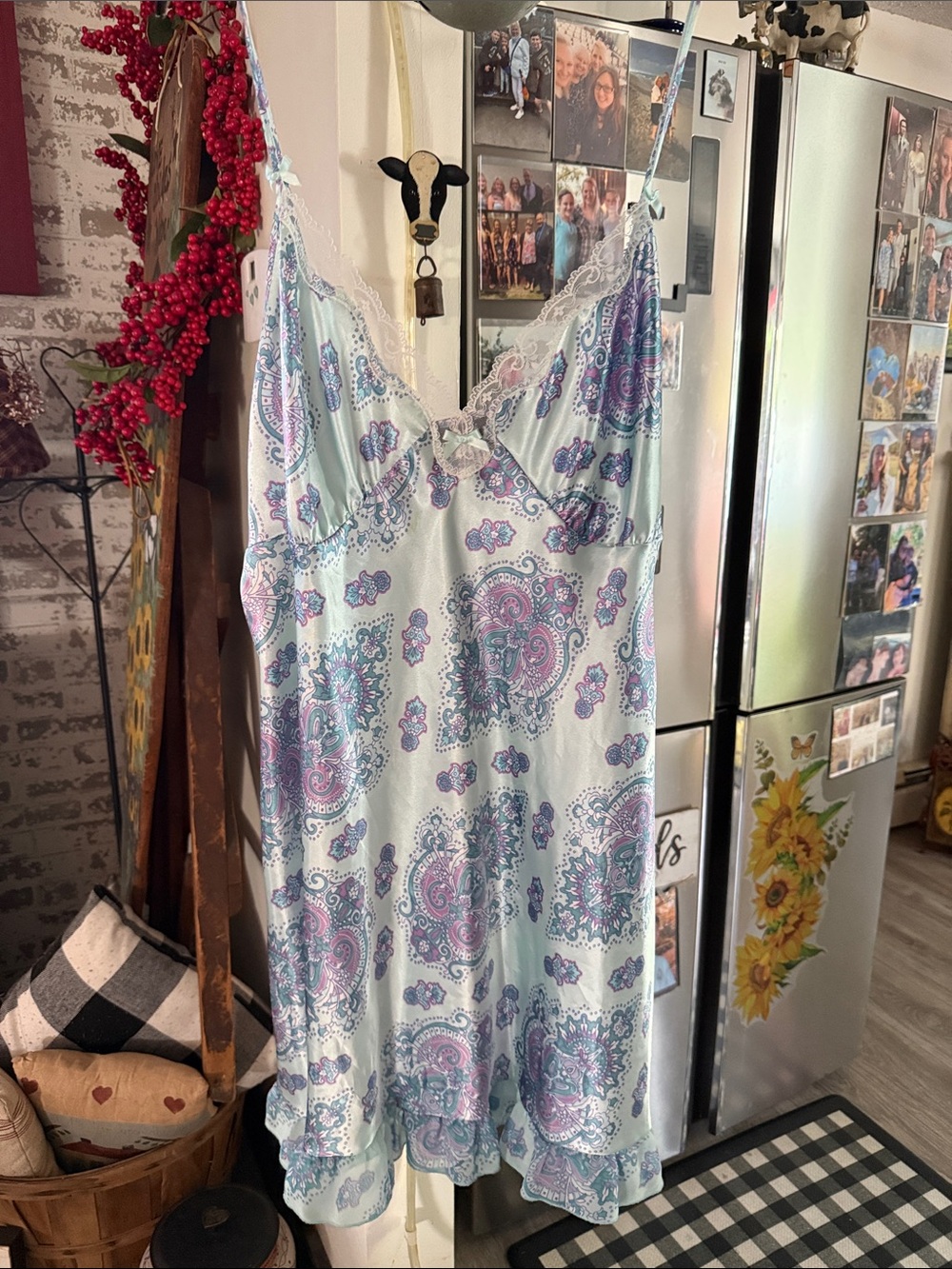 Light Blue Paisley Lace-Trim nighty- Women Intimates